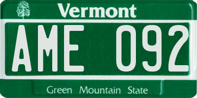 VT license plate AME092