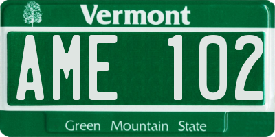 VT license plate AME102