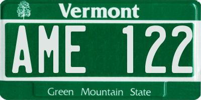 VT license plate AME122