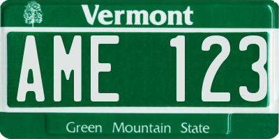 VT license plate AME123