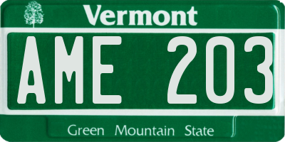 VT license plate AME203