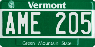 VT license plate AME205