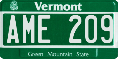VT license plate AME209