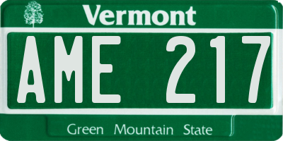 VT license plate AME217