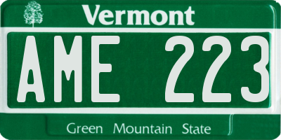 VT license plate AME223