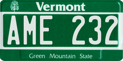 VT license plate AME232