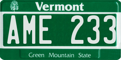 VT license plate AME233