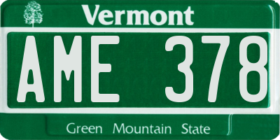 VT license plate AME378