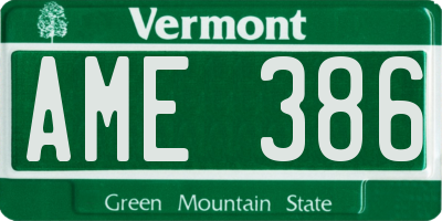 VT license plate AME386