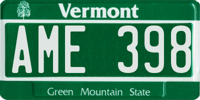 VT license plate AME398