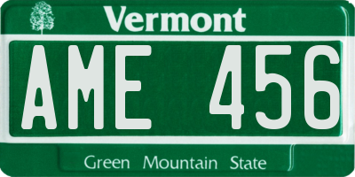 VT license plate AME456