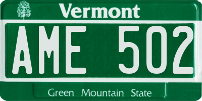 VT license plate AME502