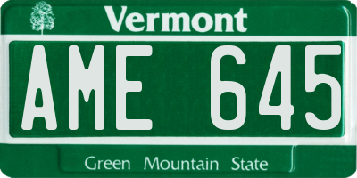 VT license plate AME645
