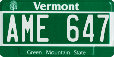 VT license plate AME647