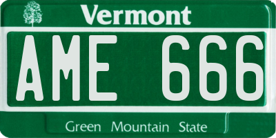 VT license plate AME666