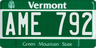 VT license plate AME792