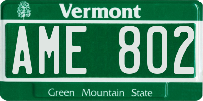 VT license plate AME802