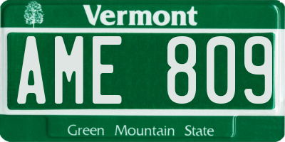 VT license plate AME809