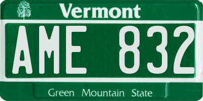 VT license plate AME832