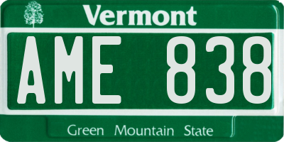 VT license plate AME838