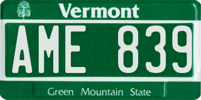 VT license plate AME839