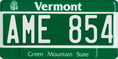 VT license plate AME854
