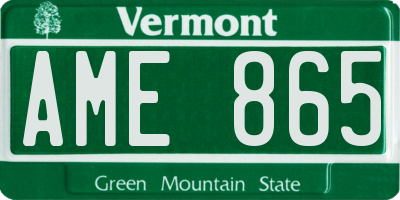 VT license plate AME865