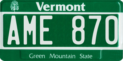VT license plate AME870