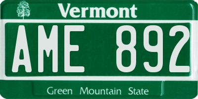 VT license plate AME892