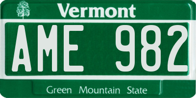 VT license plate AME982