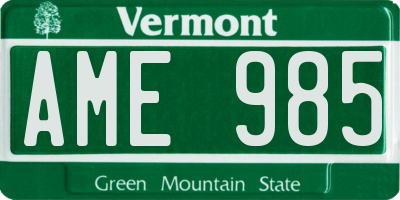 VT license plate AME985