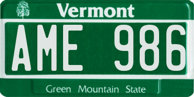 VT license plate AME986