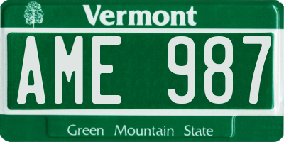 VT license plate AME987