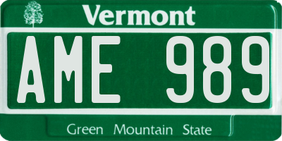 VT license plate AME989