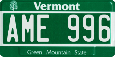 VT license plate AME996