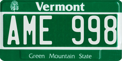 VT license plate AME998