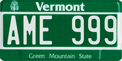 VT license plate AME999