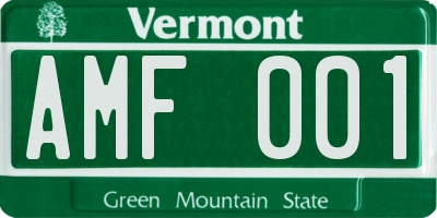 VT license plate AMF001