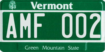 VT license plate AMF002