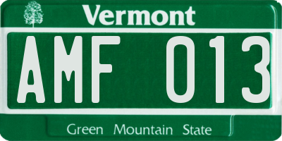 VT license plate AMF013
