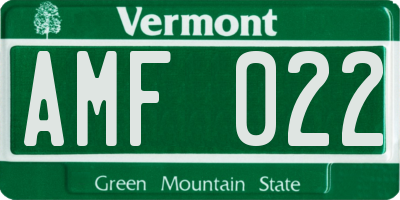 VT license plate AMF022