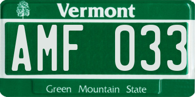 VT license plate AMF033