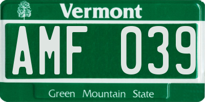 VT license plate AMF039