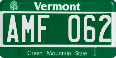 VT license plate AMF062