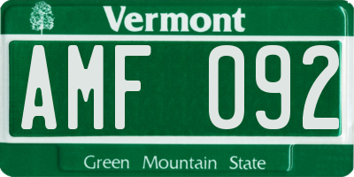 VT license plate AMF092