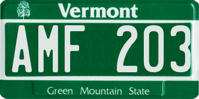 VT license plate AMF203