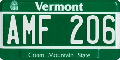 VT license plate AMF206
