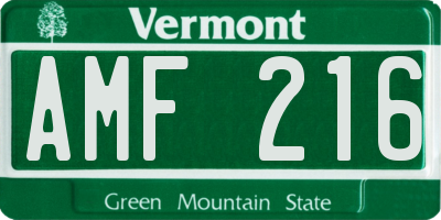 VT license plate AMF216