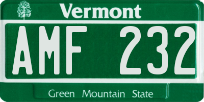 VT license plate AMF232