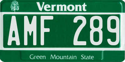 VT license plate AMF289
